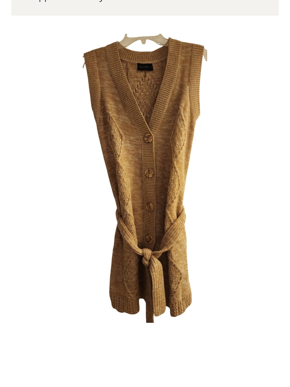 The Limited Camel Cable-Knit Sleeveless Vest with Belt